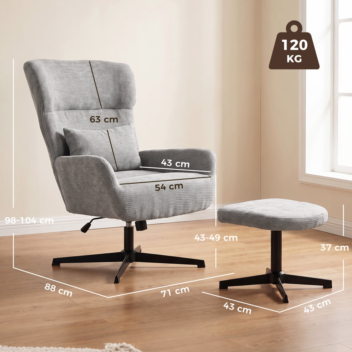 Drehbarer Relaxsessel mit Hocker und Lendenkissen
