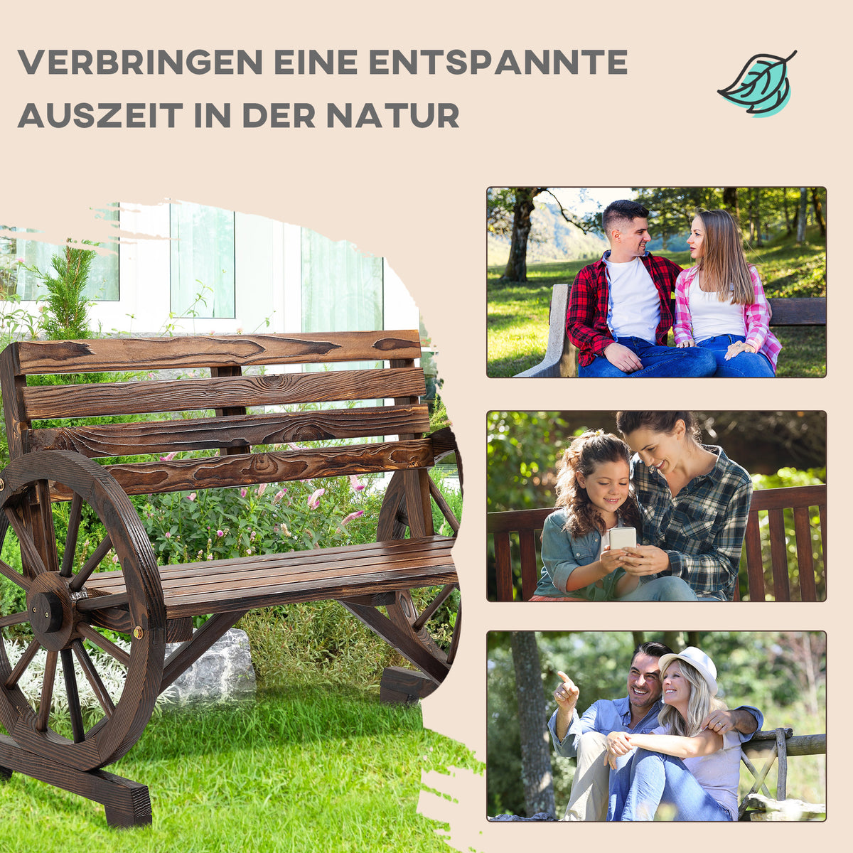 Gartenbank aus Tannenholz im Wagenrad-Design