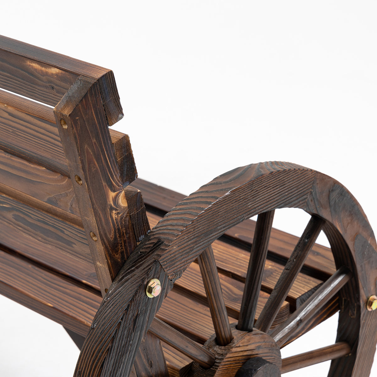 Gartenbank aus Tannenholz im Wagenrad-Design