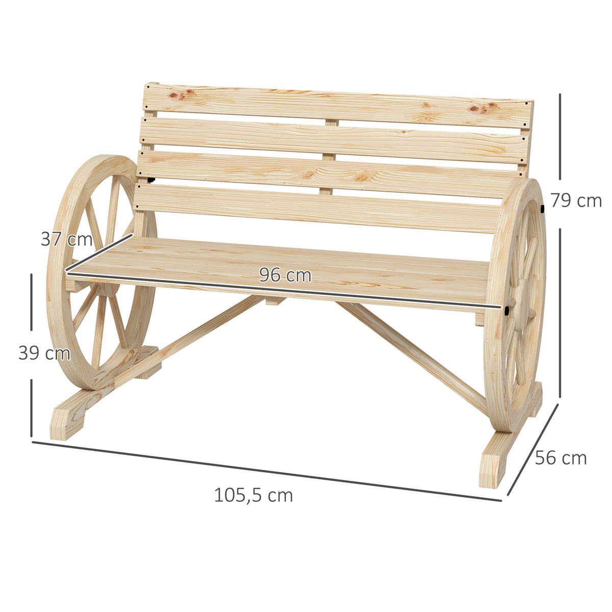 Gartenbank aus Tannenholz im Wagenrad-Design