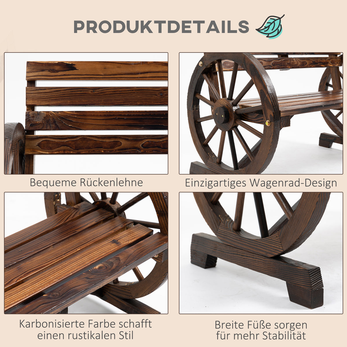 Gartenbank aus Tannenholz im Wagenrad-Design