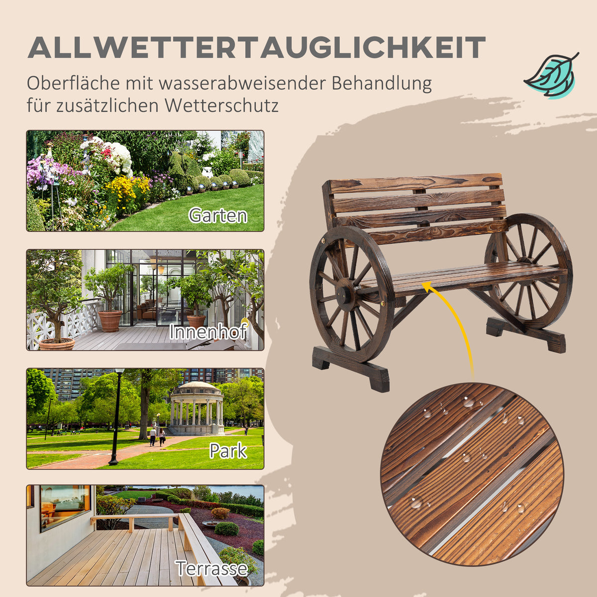 Gartenbank aus Tannenholz im Wagenrad-Design