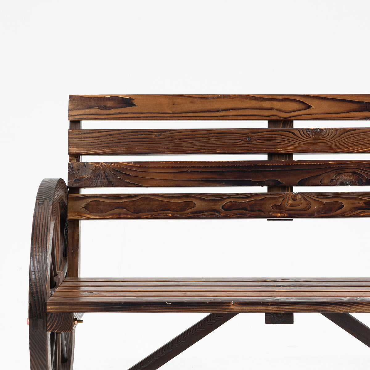 Gartenbank aus Tannenholz im Wagenrad-Design