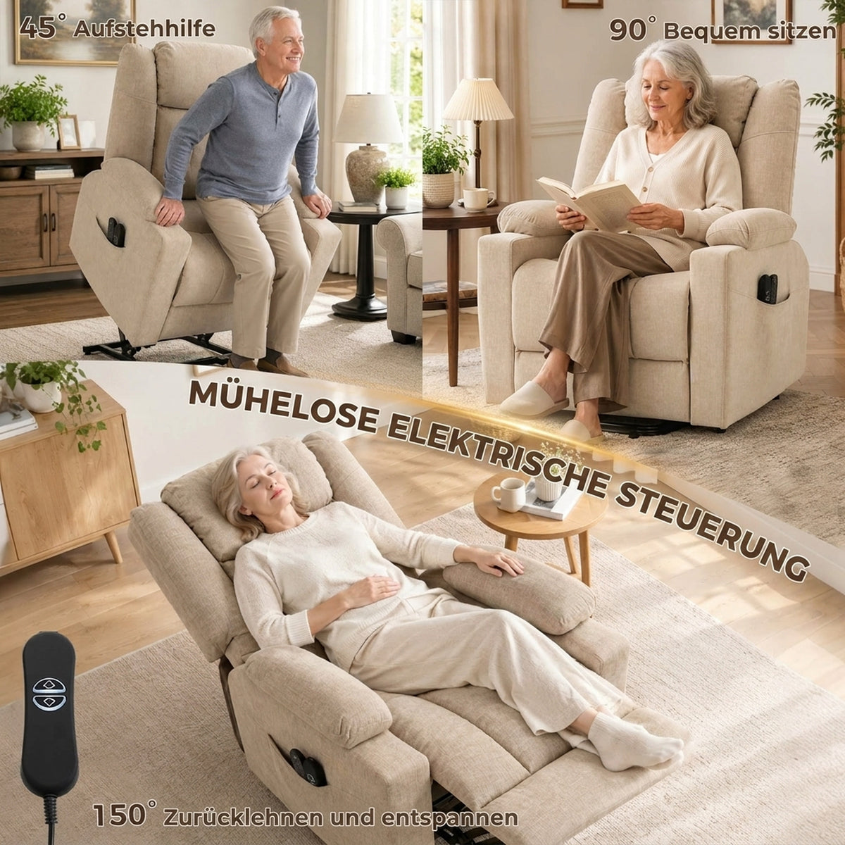 Elektrischer Aufstehsessel mit Massage und Wärmefunktion