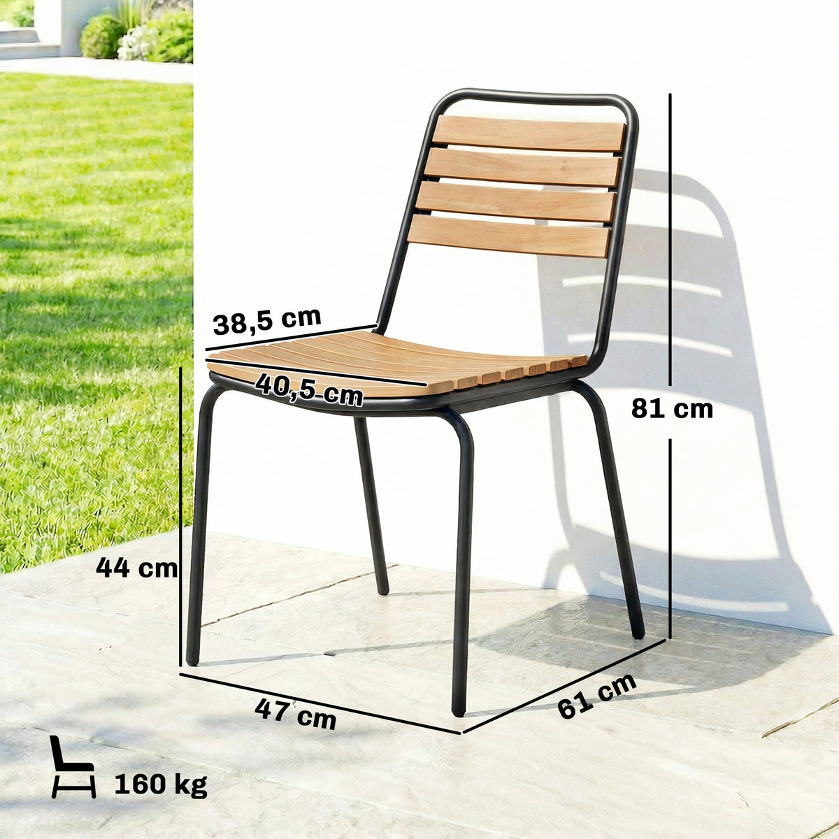 Gartenstuhl-Set aus Eukalyptusholz und Stahl