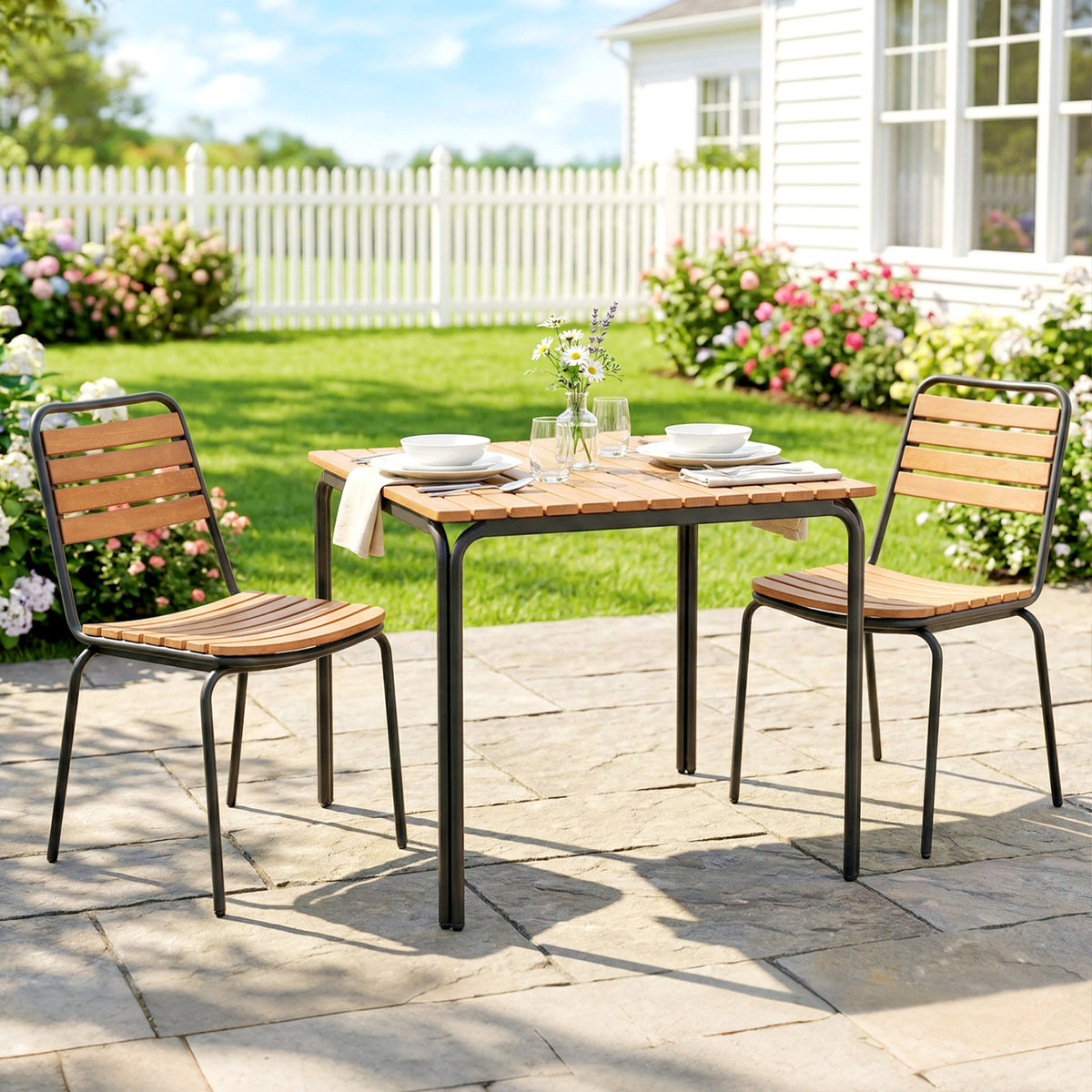 Gartenstuhl-Set aus Eukalyptusholz und Stahl
