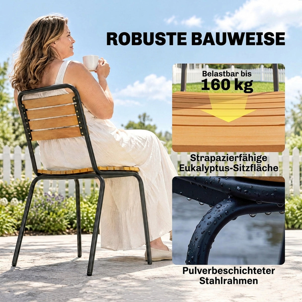Gartenstuhl-Set aus Eukalyptusholz und Stahl