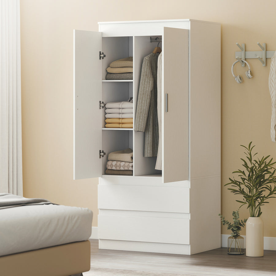 Kleiderschrank 80 cm mit 2 Türen und 2 Schubladen