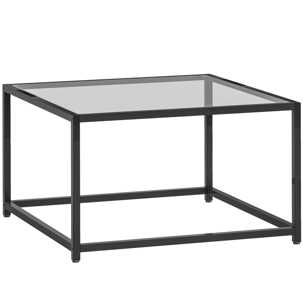 Quadratischer Couchtisch aus Glas und Stahl