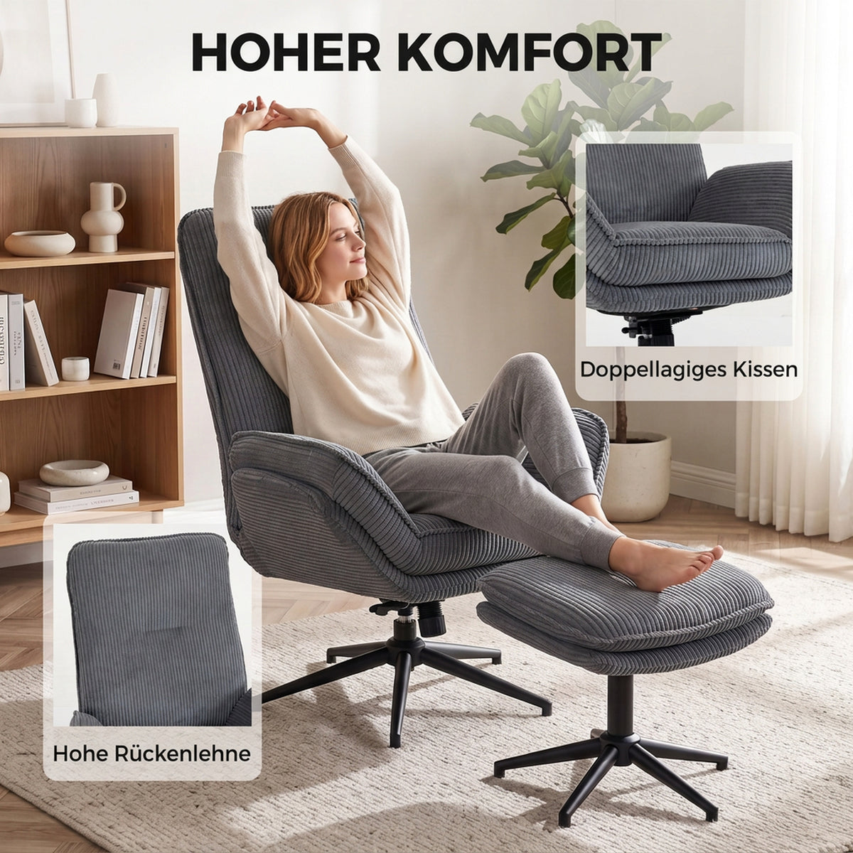 Relaxsessel mit Fußhocker und 130° Liegefunktion