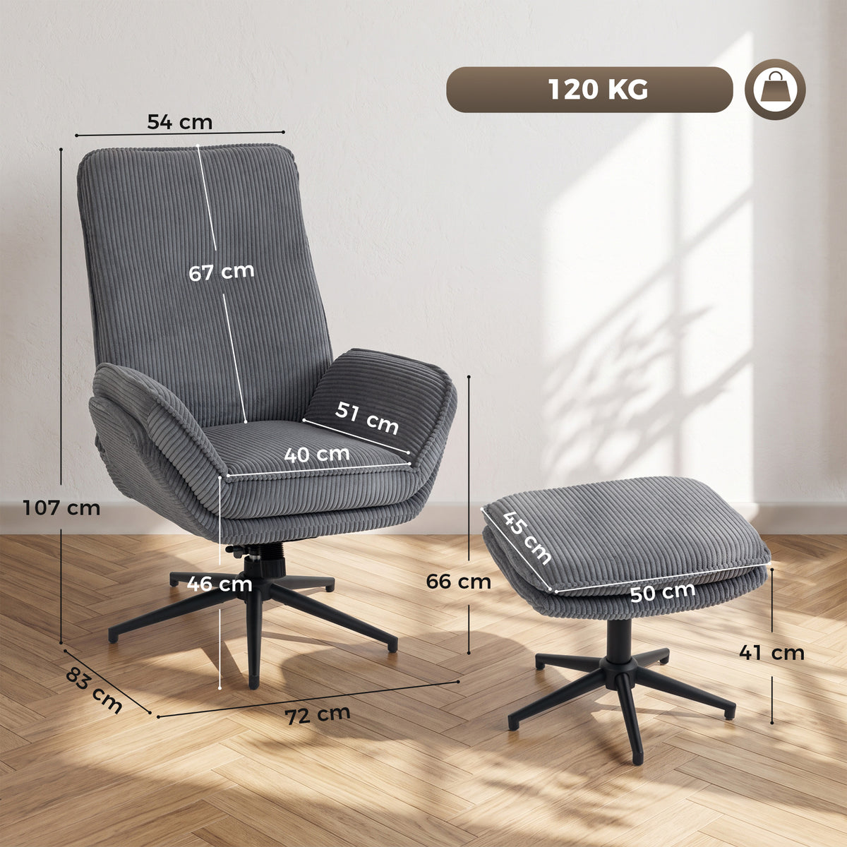 Relaxsessel mit Fußhocker und 130° Liegefunktion