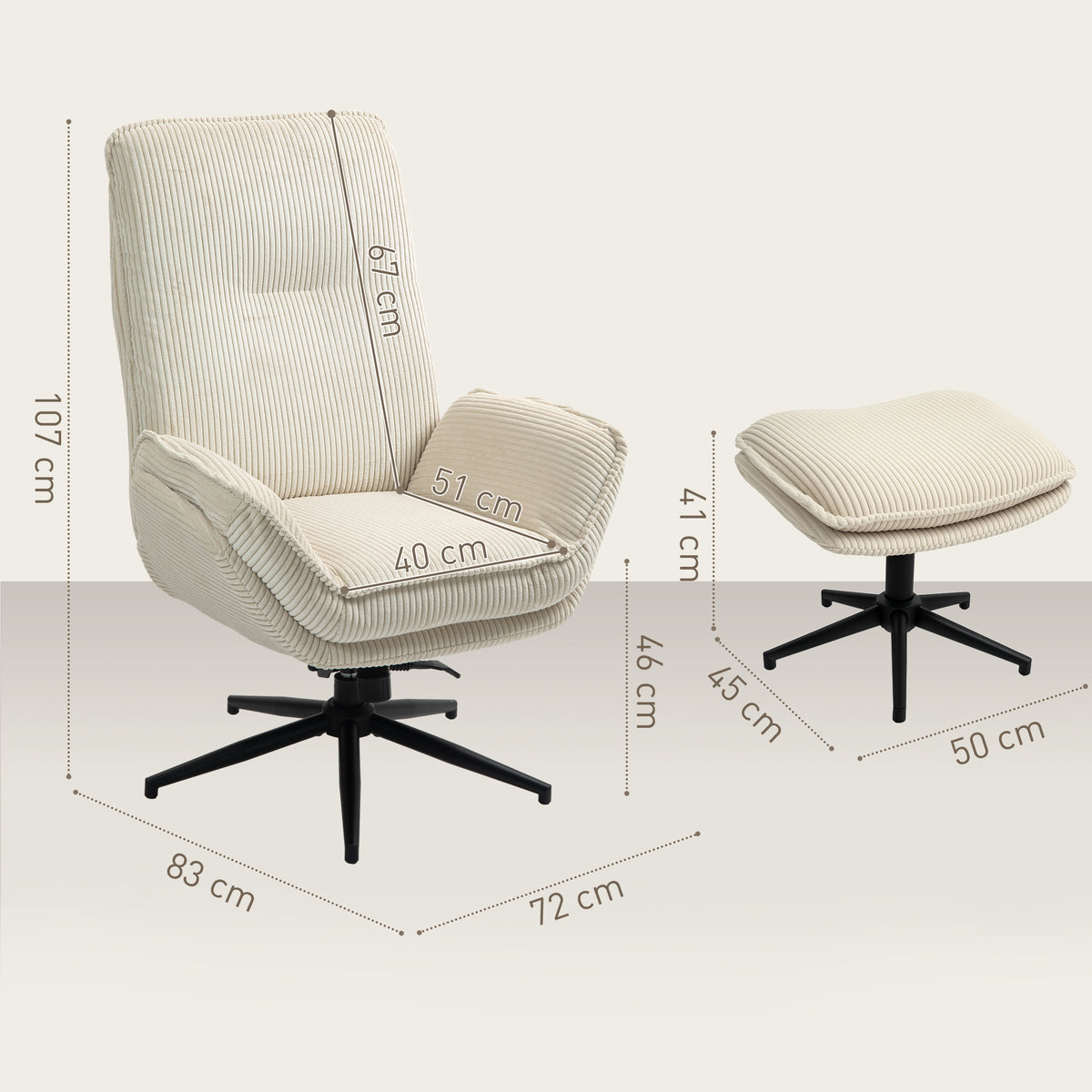 Relaxsessel mit Fußhocker und 130° Liegefunktion