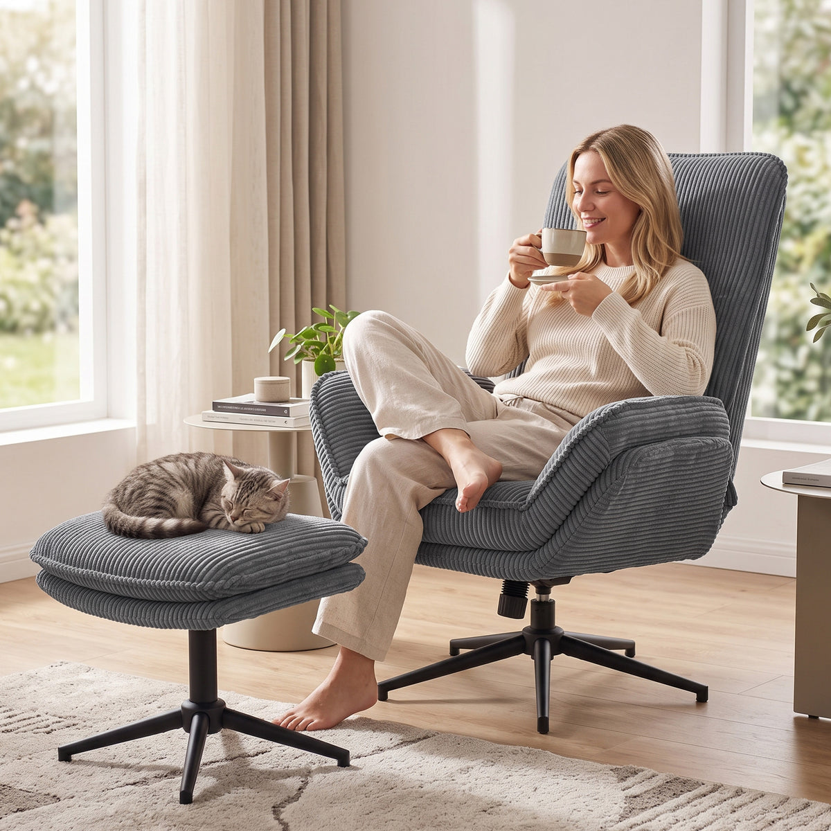 Relaxsessel mit Fußhocker und 130° Liegefunktion