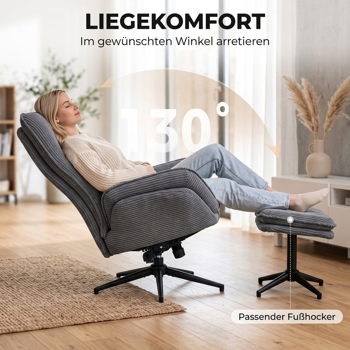 Relaxsessel mit Fußhocker und 130° Liegefunktion
