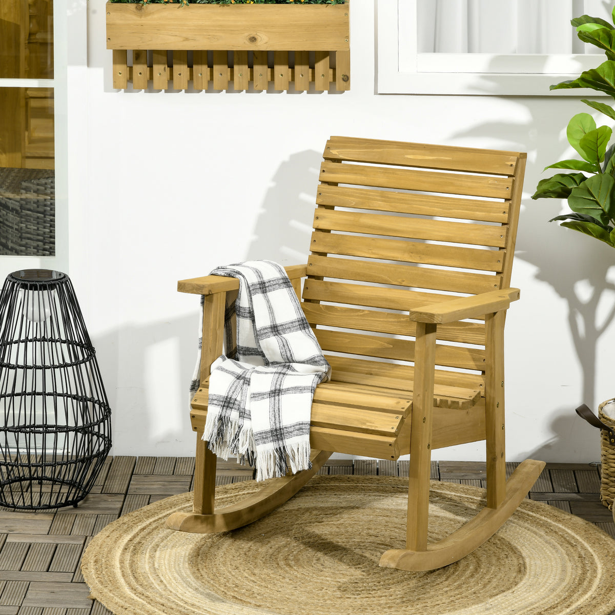Garten-Schaukelstuhl aus Tannenholz mit Armlehnen