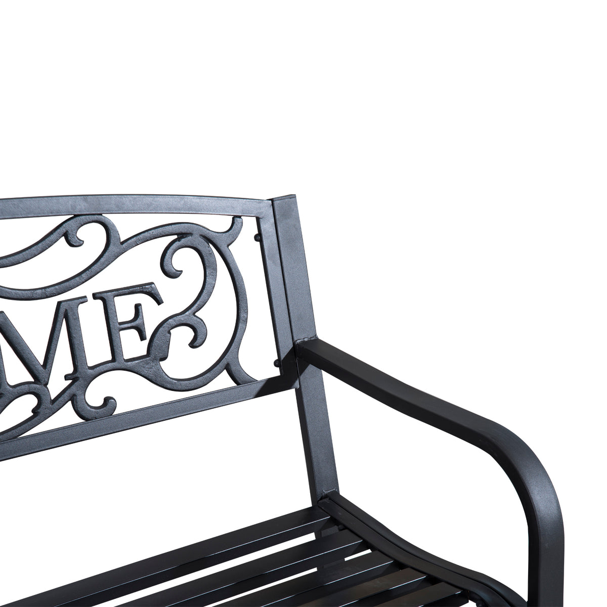 Metall-Gartenbank für zwei Personen mit dekorativer Rückenlehne