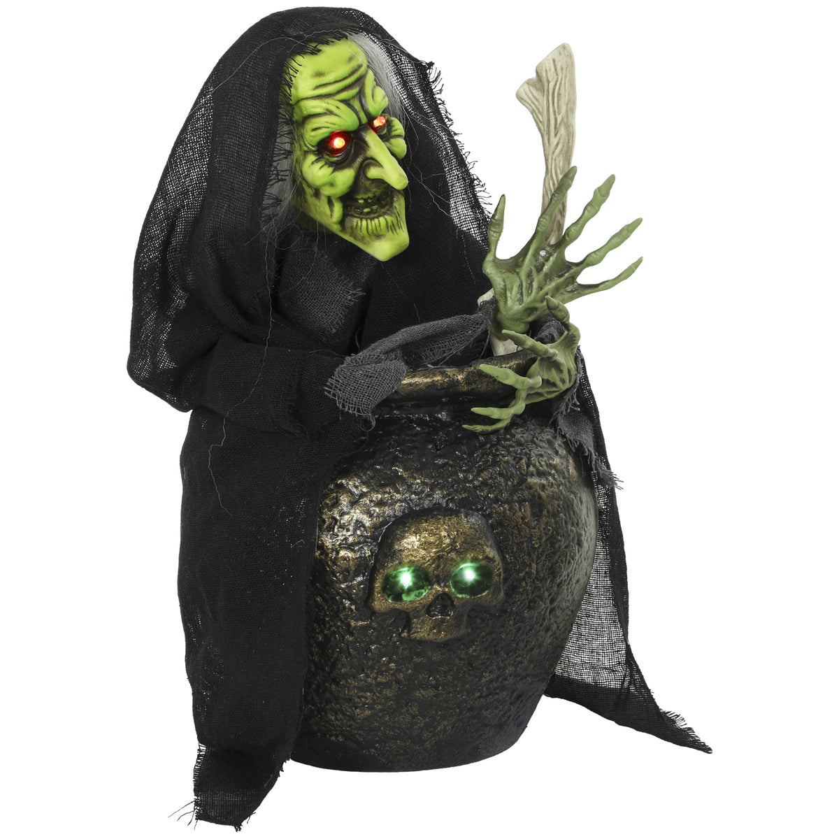 Animierte Halloween-Tischhexe mit Licht und Sound