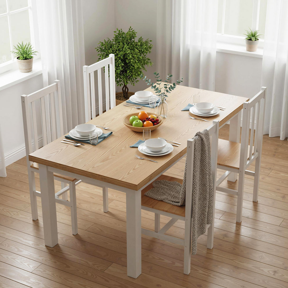 Esszimmerstuhl-Set aus Kiefernholz mit Lamellenrücken