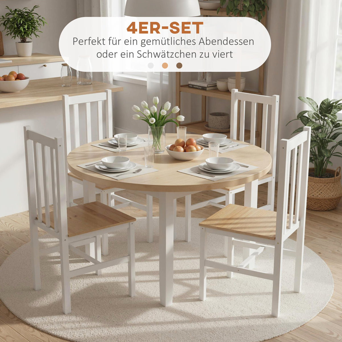 Esszimmerstuhl-Set aus Kiefernholz mit Lamellenrücken