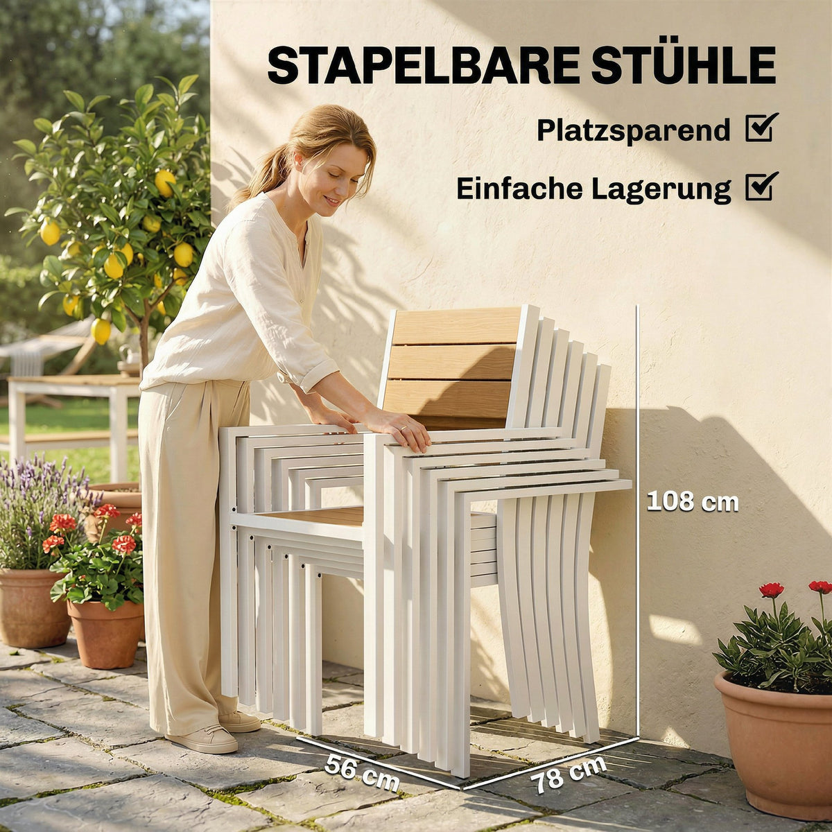 7-teiliges Gartenmöbel-Set mit 6 stapelbaren Stühlen