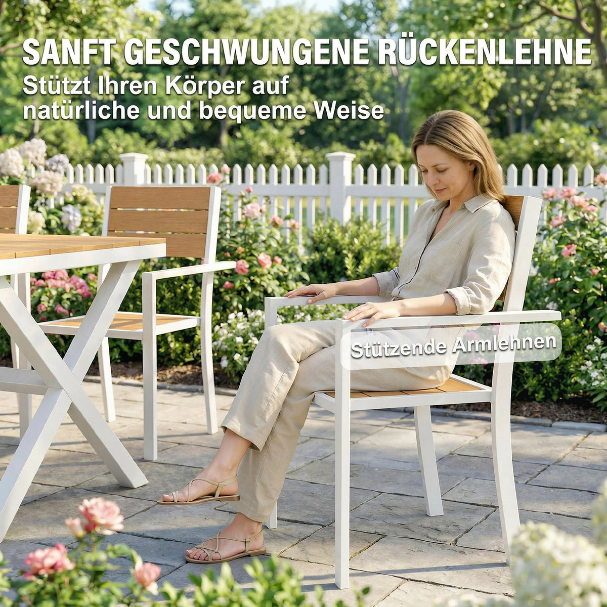 7-teiliges Gartenmöbel-Set mit 6 stapelbaren Stühlen