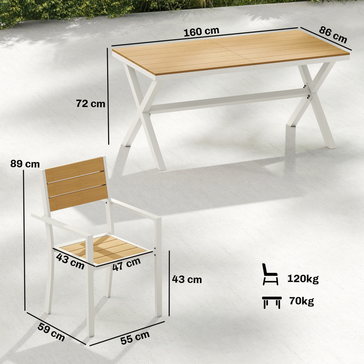 7-teiliges Gartenmöbel-Set mit 6 stapelbaren Stühlen