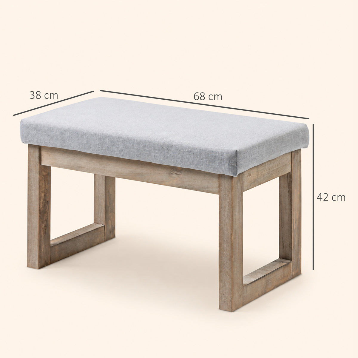 Gepolsterte Fußbank im Skandi-Design mit Holzbeinen