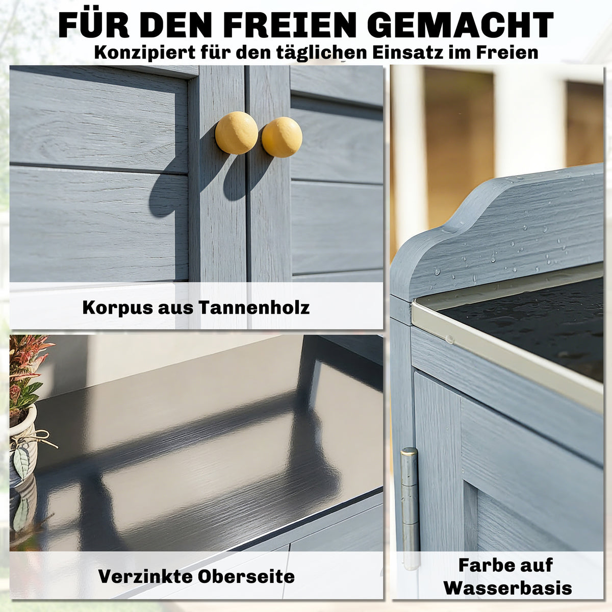 Pflanztisch aus Tannenholz mit Stauraum