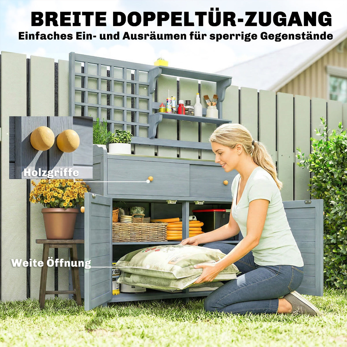 Pflanztisch aus Tannenholz mit Stauraum