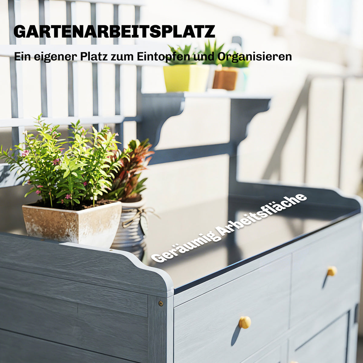 Pflanztisch aus Tannenholz mit Stauraum