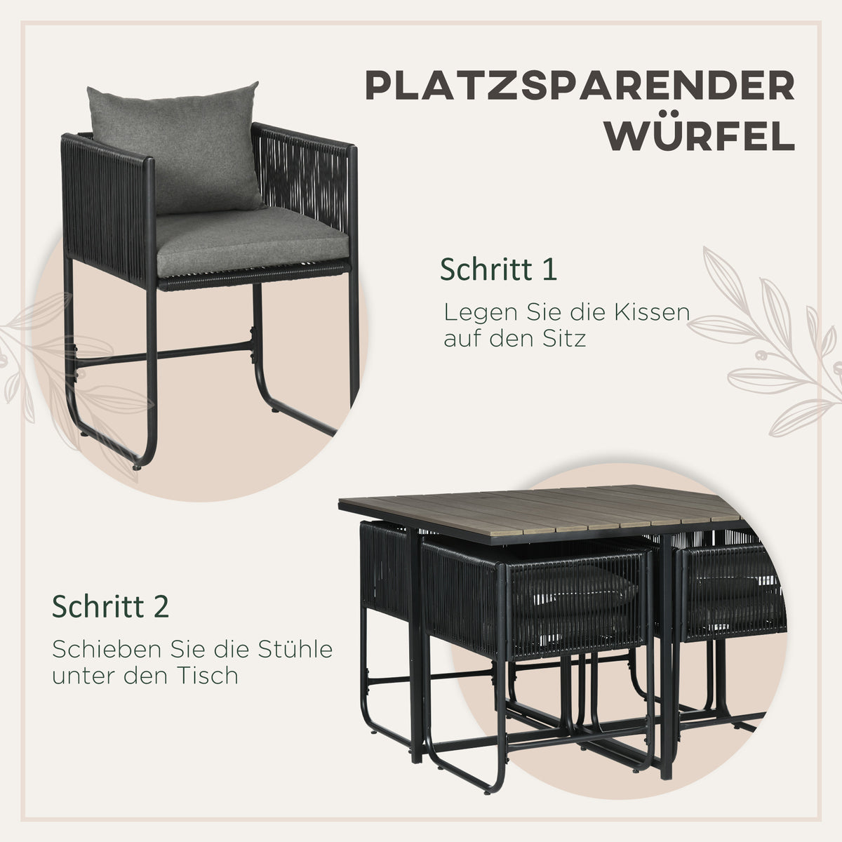 5-teiliges Polyrattan-Gartenmöbelset mit Sitzkissen