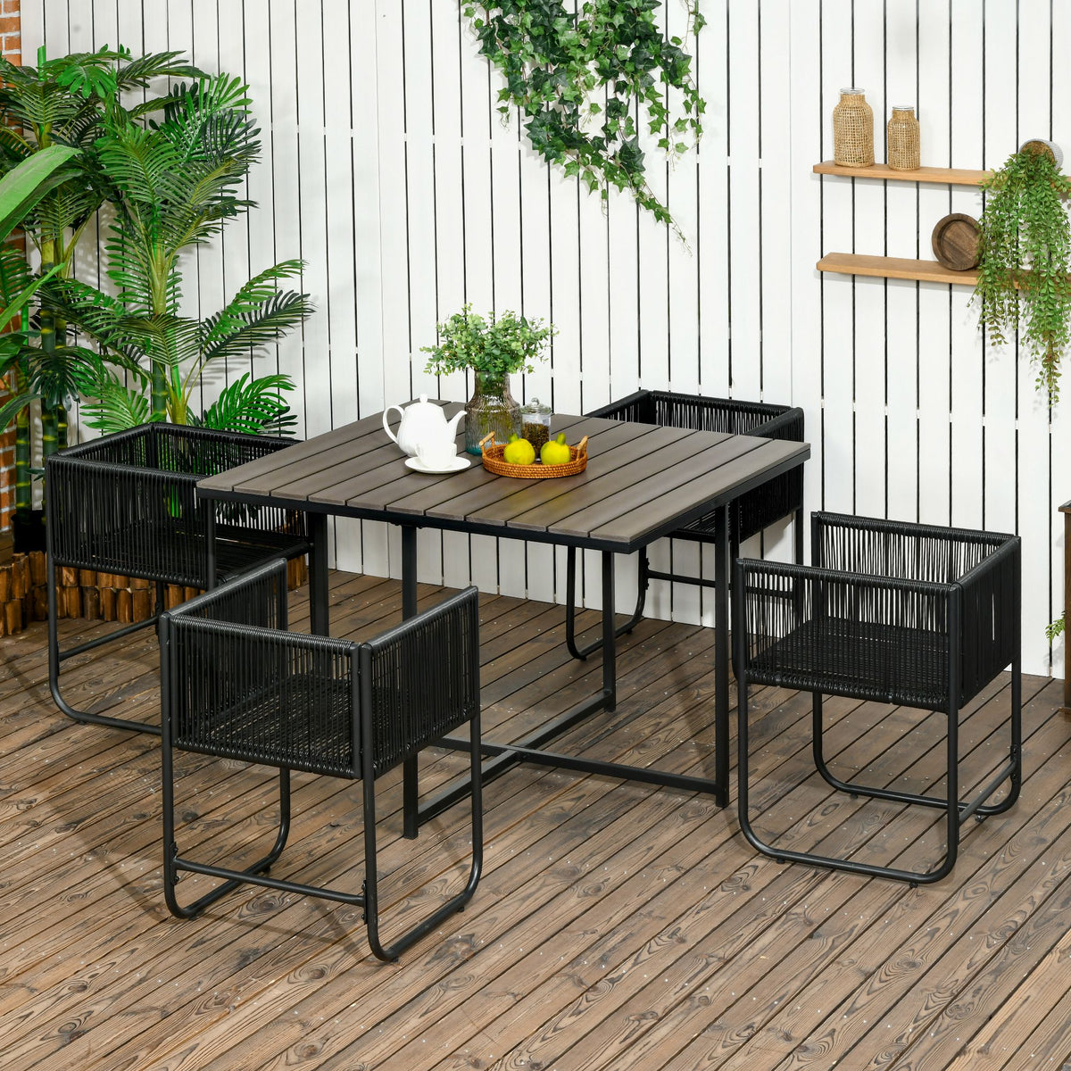 5-teiliges Polyrattan-Gartenmöbelset mit Sitzkissen