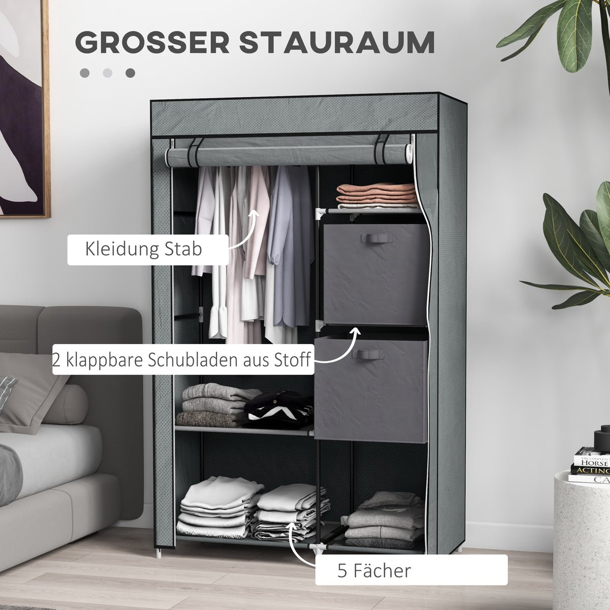 Stoffschrank mit Kleiderstange und Einlegeböden