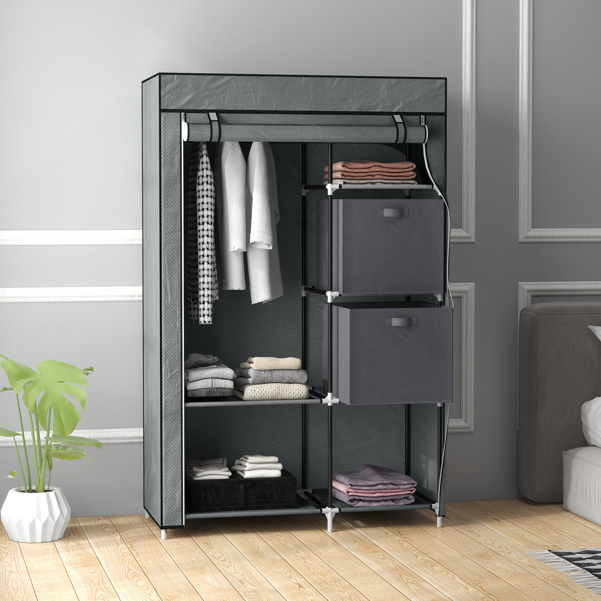 Stoffschrank mit Kleiderstange und Einlegeböden