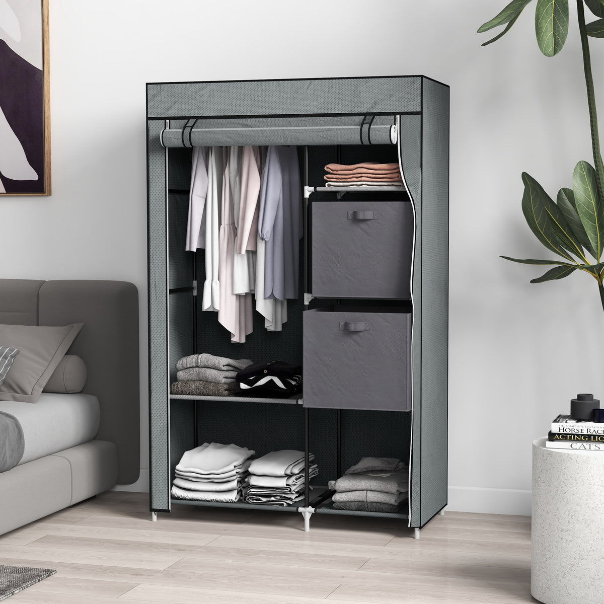 Stoffschrank mit Kleiderstange und Einlegeböden