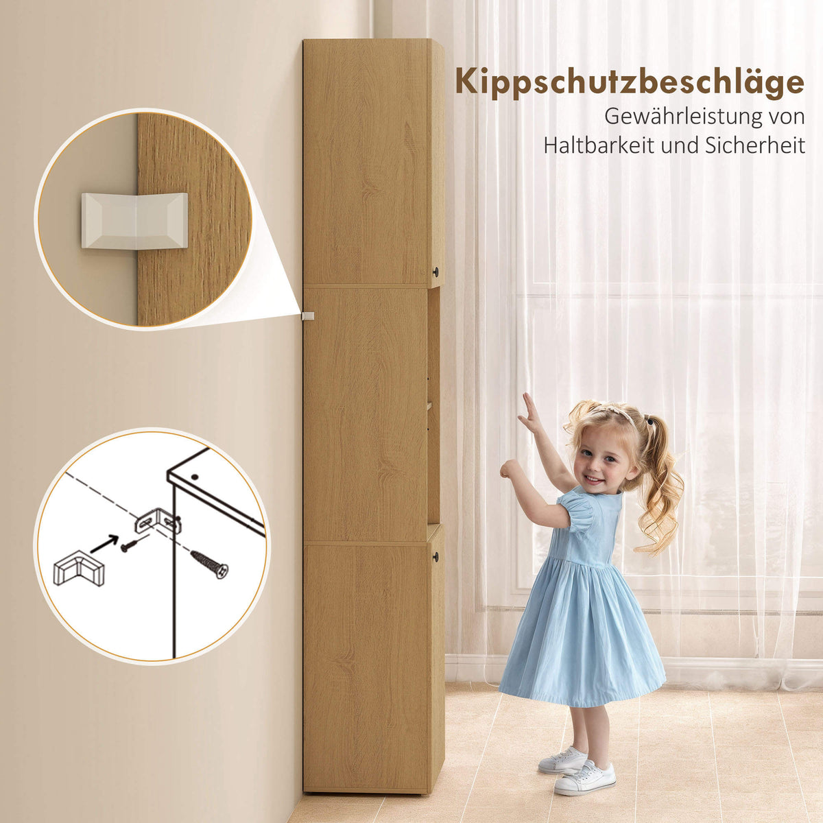 Schmaler Badezimmerschrank mit offenen Ablagen