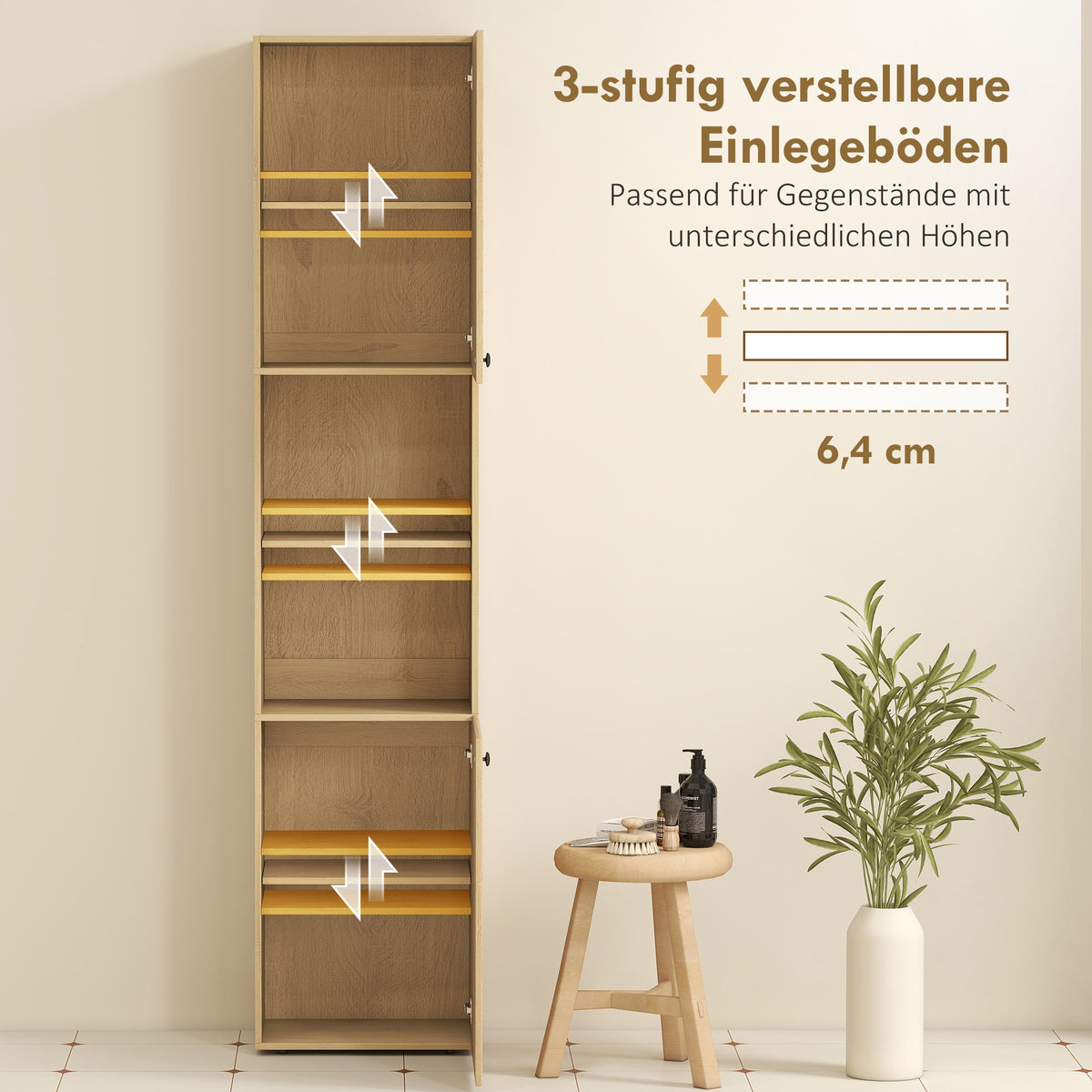 Schmaler Badezimmerschrank mit offenen Ablagen