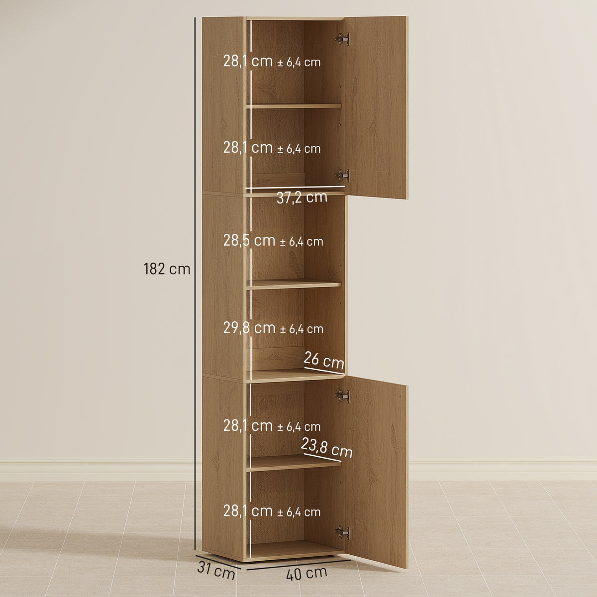 Schmaler Badezimmerschrank mit offenen Ablagen