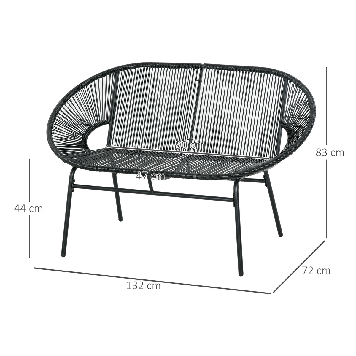 Gartenbank aus PE-Rattan für zwei Personen