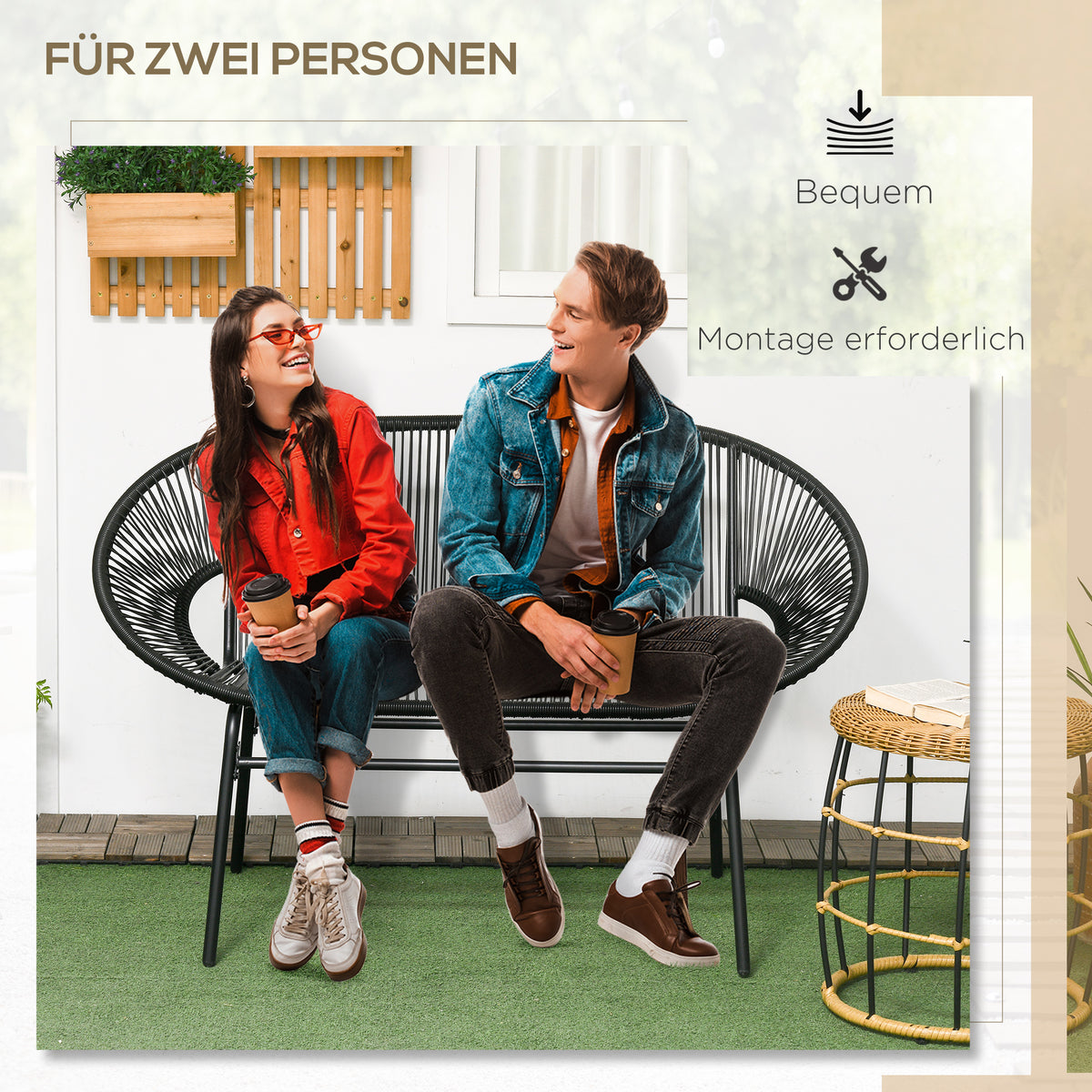 Gartenbank aus PE-Rattan für zwei Personen
