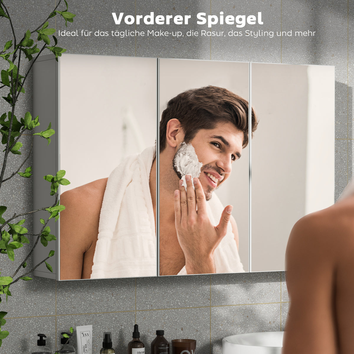 Badezimmerspiegelschrank mit 3 Türen und 5 Fächern