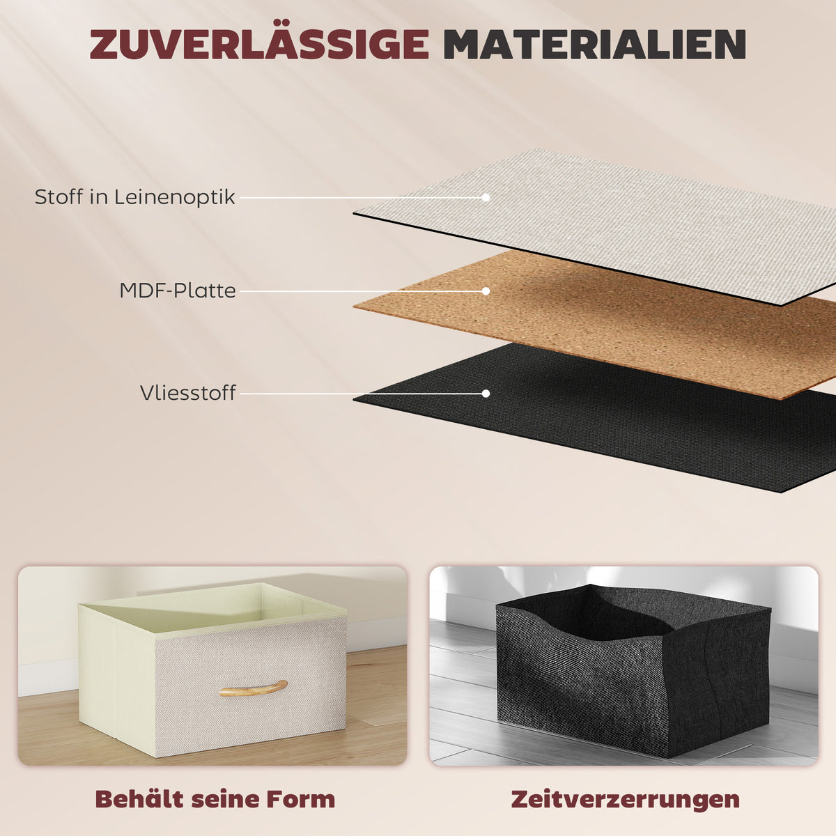 Kommode mit 5 Stoffschubladen, Beige