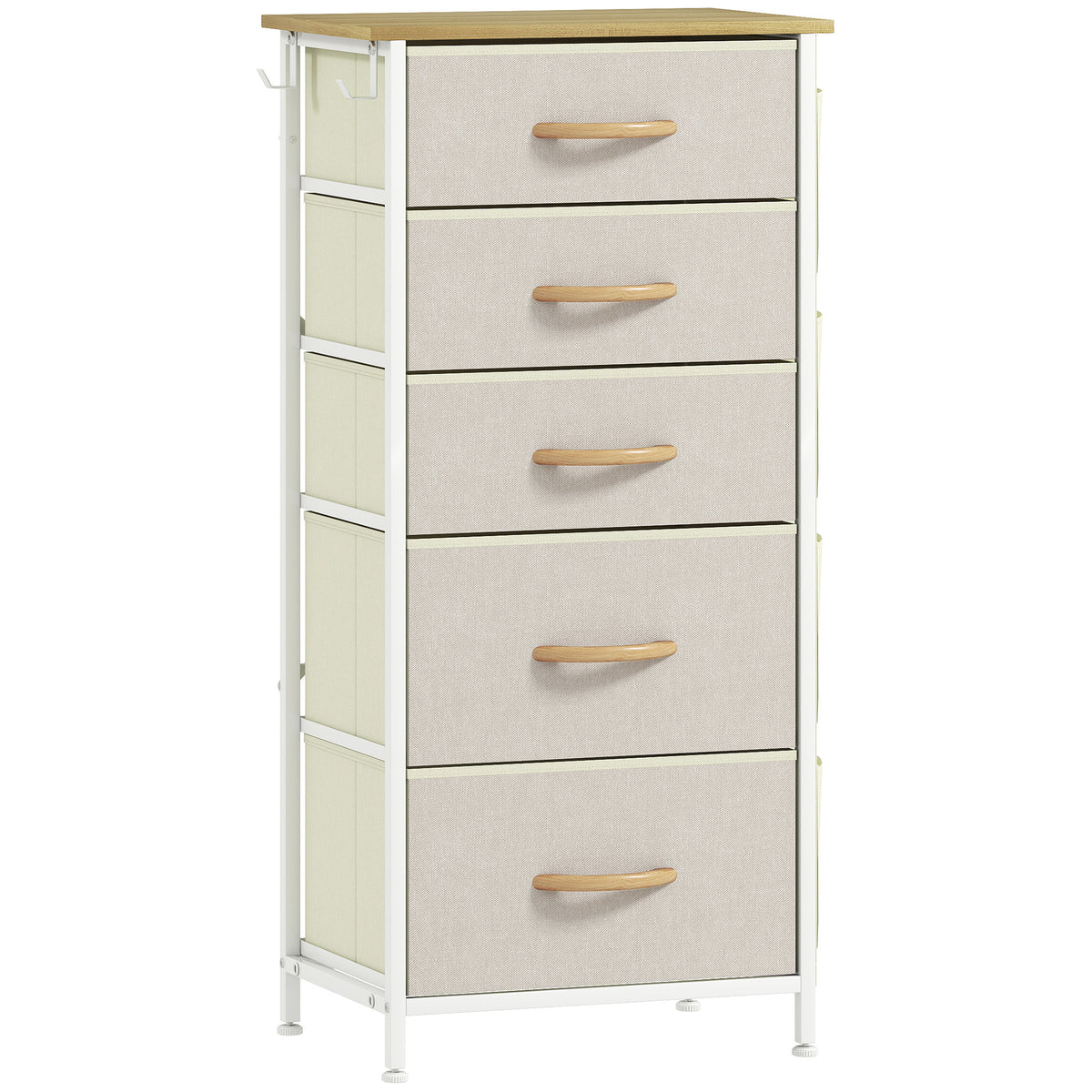 Kommode mit 5 Stoffschubladen, Beige