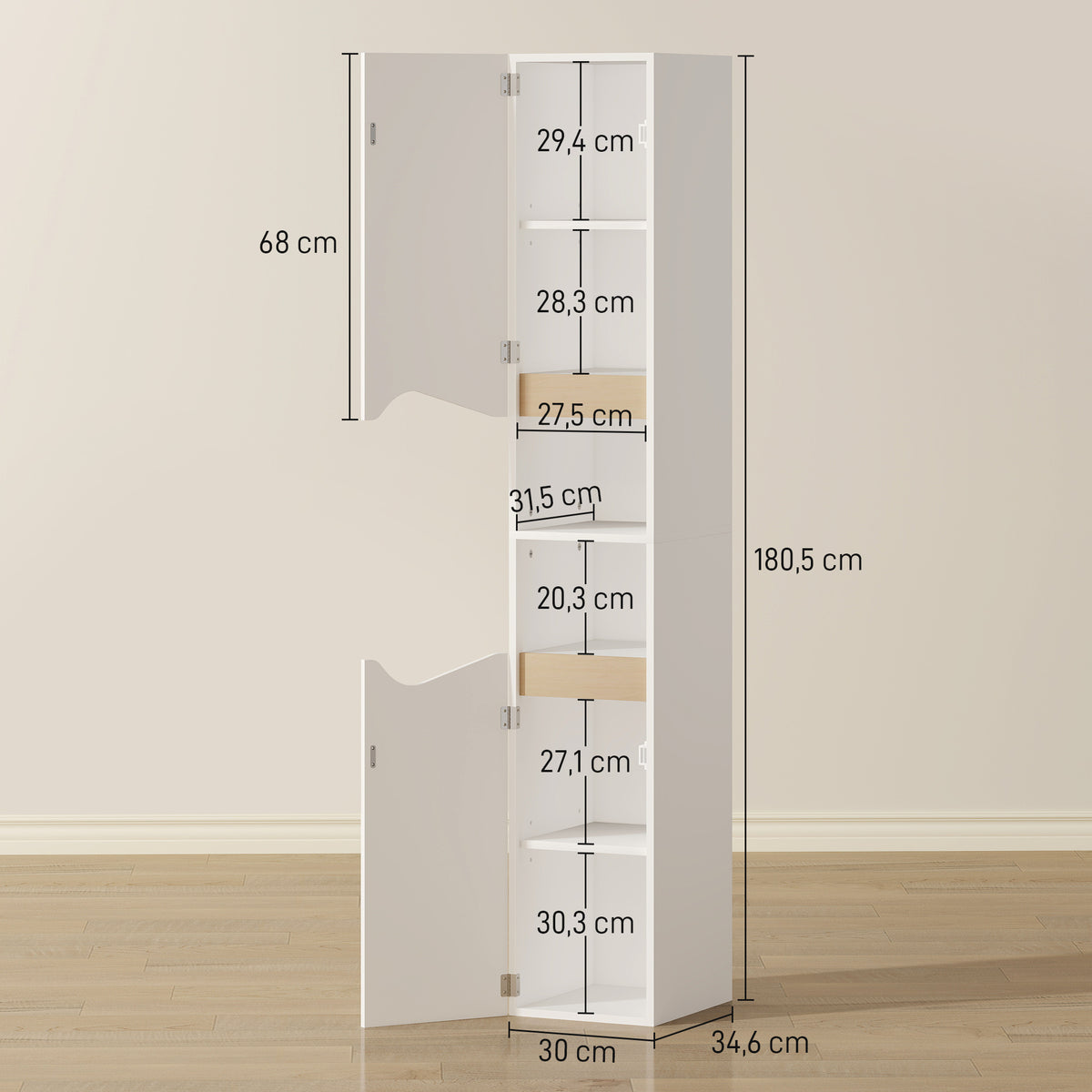 Schmaler Badezimmerschrank mit 2 Türen