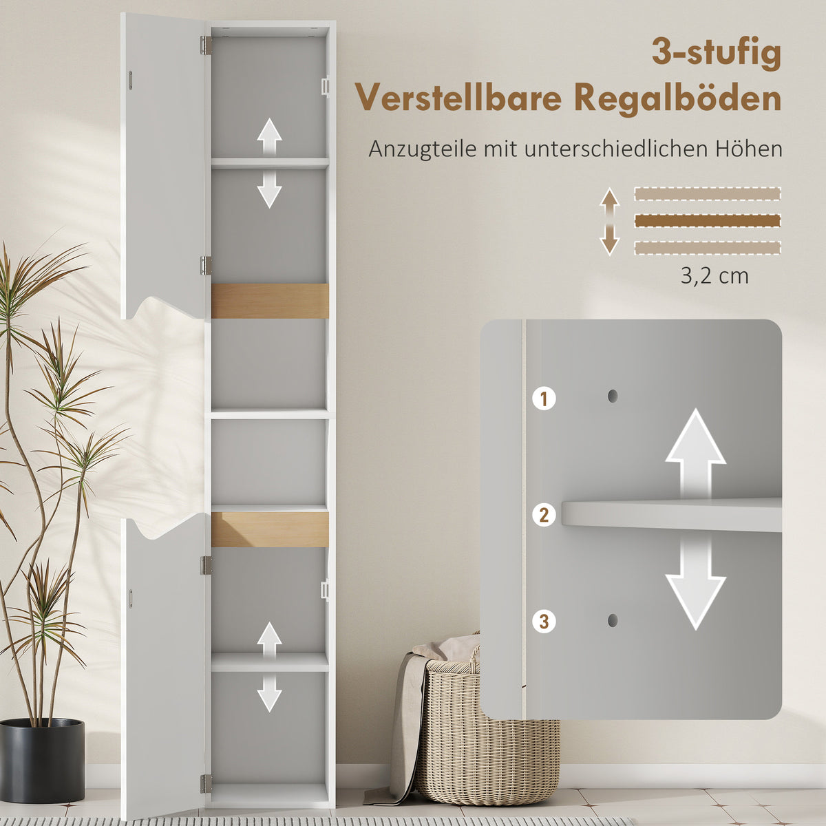 Schmaler Badezimmerschrank mit 2 Türen