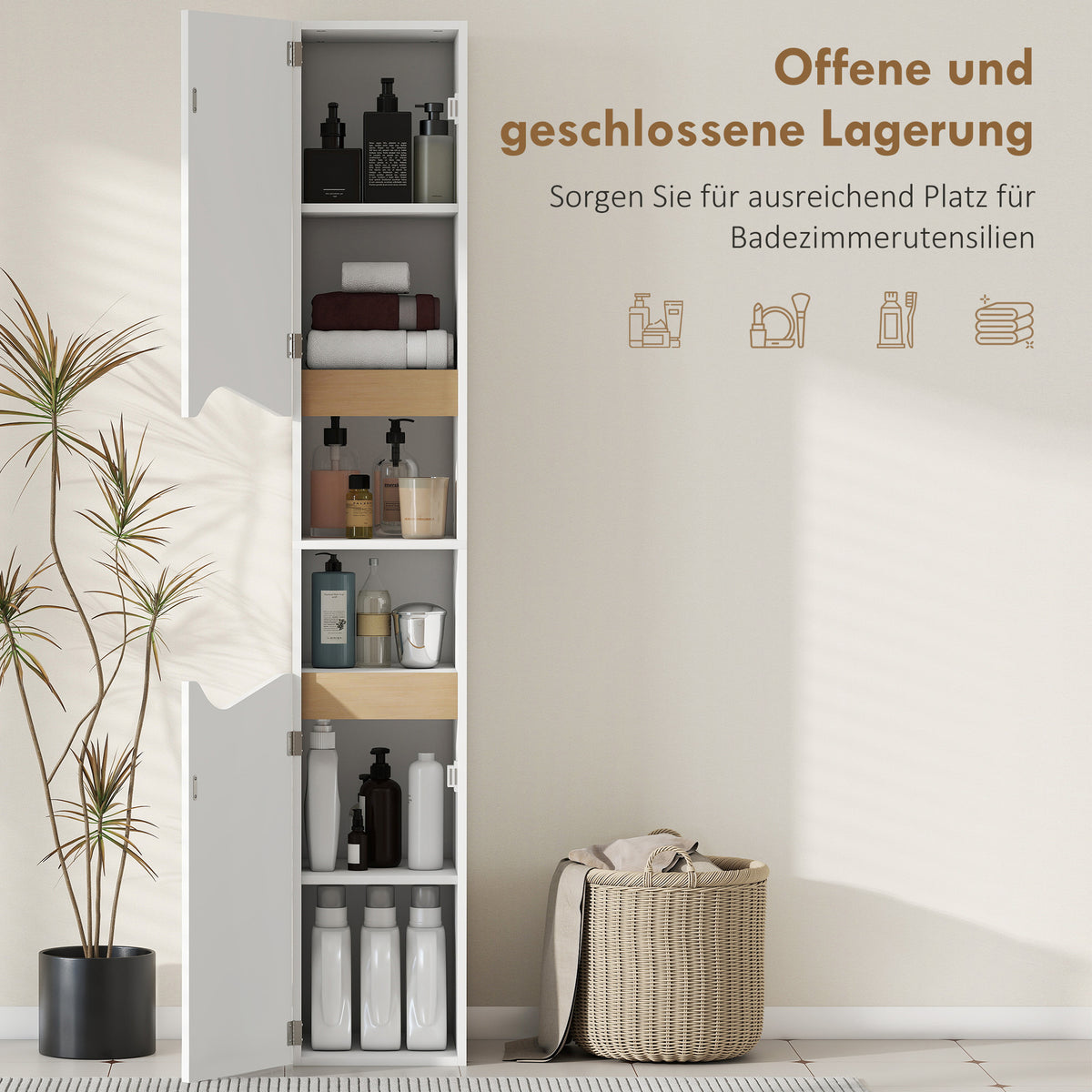 Schmaler Badezimmerschrank mit 2 Türen