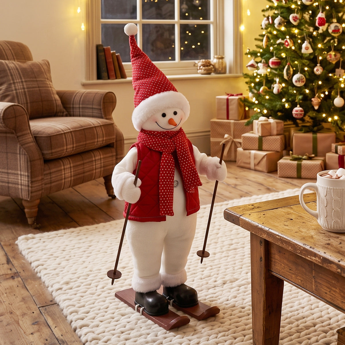Singender Ski-Weihnachtsmann mit Bewegung, 65 cm