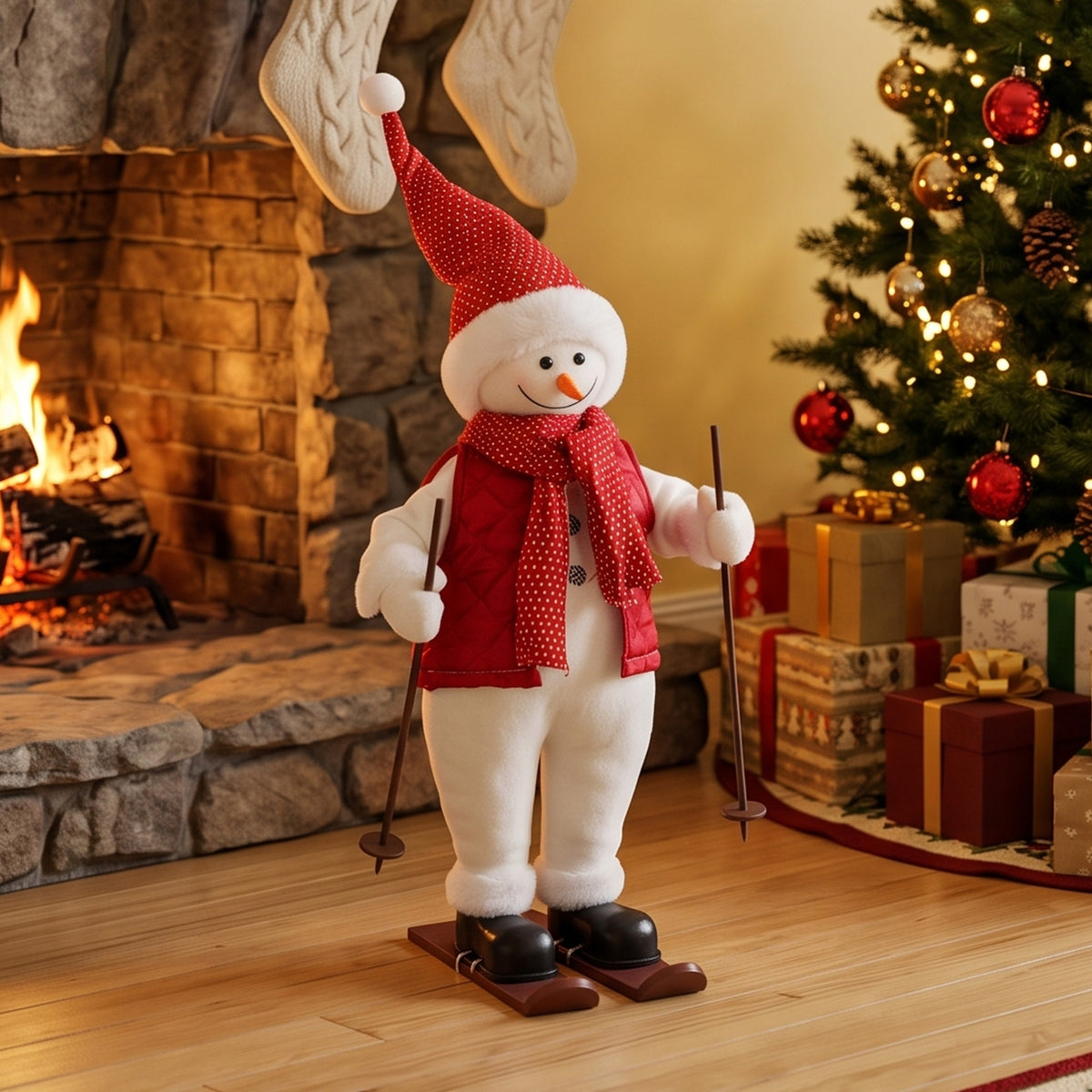 Singender Ski-Weihnachtsmann mit Bewegung, 65 cm