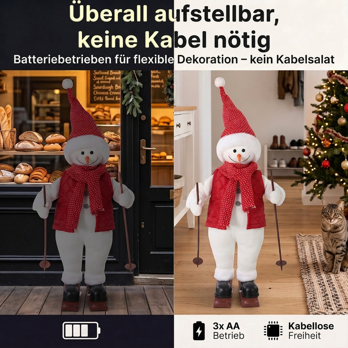 Singender Ski-Weihnachtsmann mit Bewegung, 65 cm