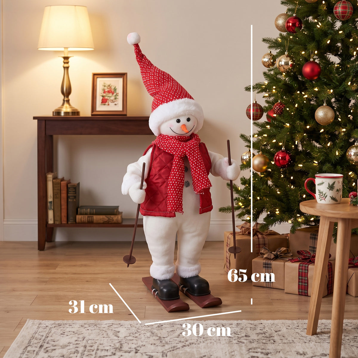 Singender Ski-Weihnachtsmann mit Bewegung, 65 cm
